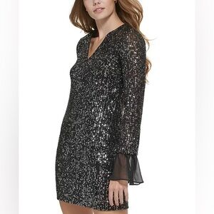 Calvin Klein Sequined Chiffon-Trim Sheath Dress